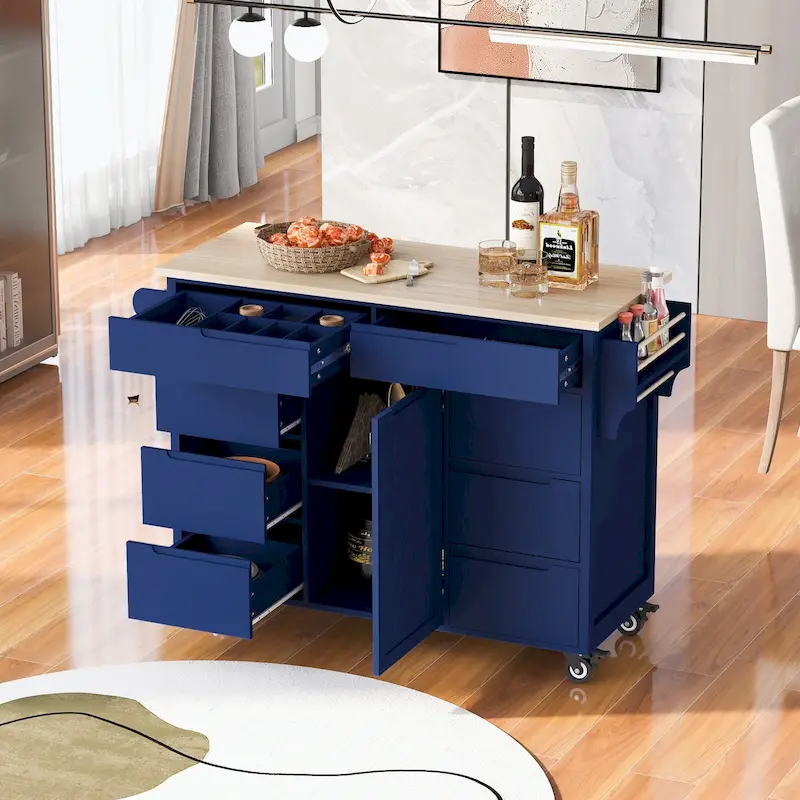 Kitchen Cart with Rubber Wood Countertop