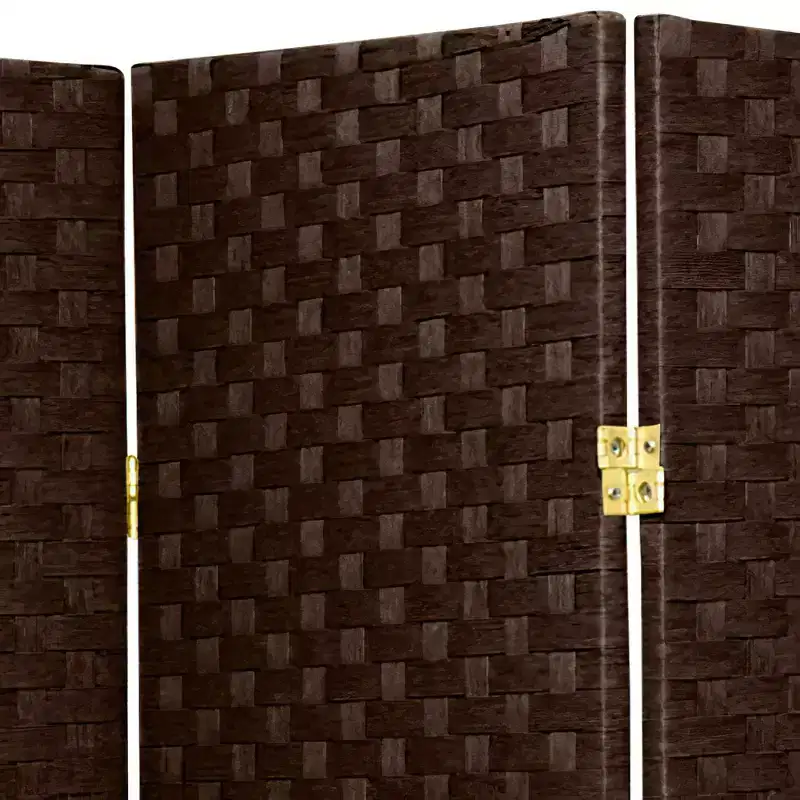 6 ft. Tall Woven Fiber Room Divider - Dark Mocha (3 Panels)