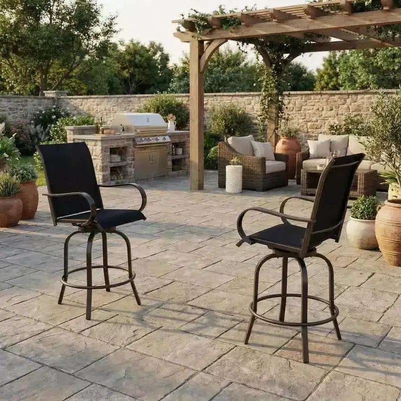 Set of 2 Swivel Outdoor Bar Stools, Bar Height Patio Chairs for Garden, Balcony & Backyard, 300 lbs Capacity