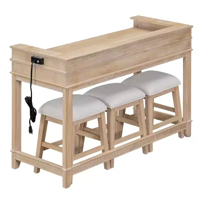 Whisen 4-Piece Dining Bar Table Set with 3 Upholstered Stools and 3 Drawers
