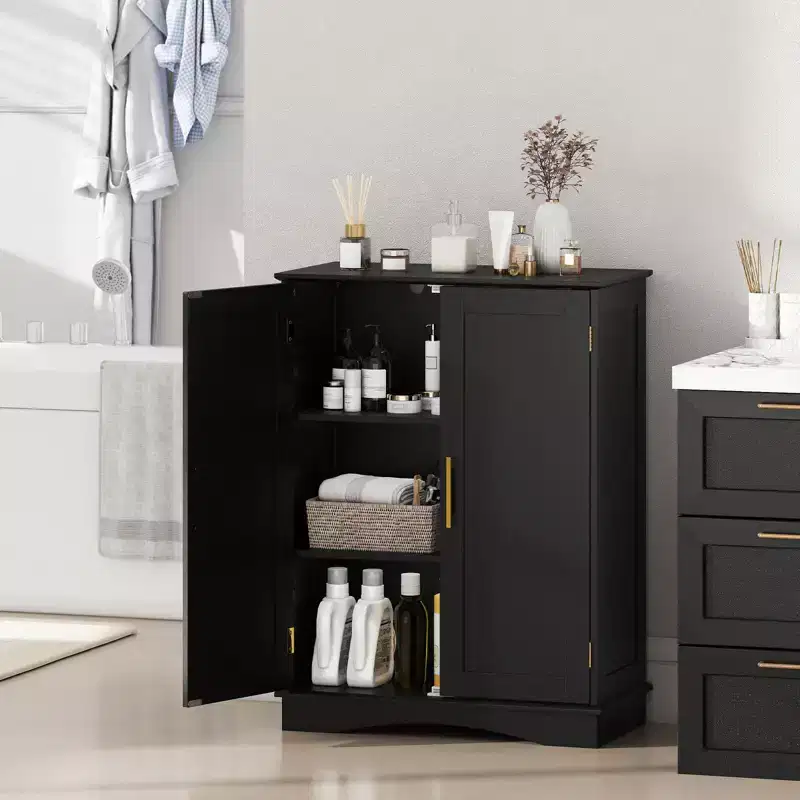 Floor Storage Cabinet Modern Storage Organizer with Adjustable Shelves &2 Doors Black/Blue/Gray/White