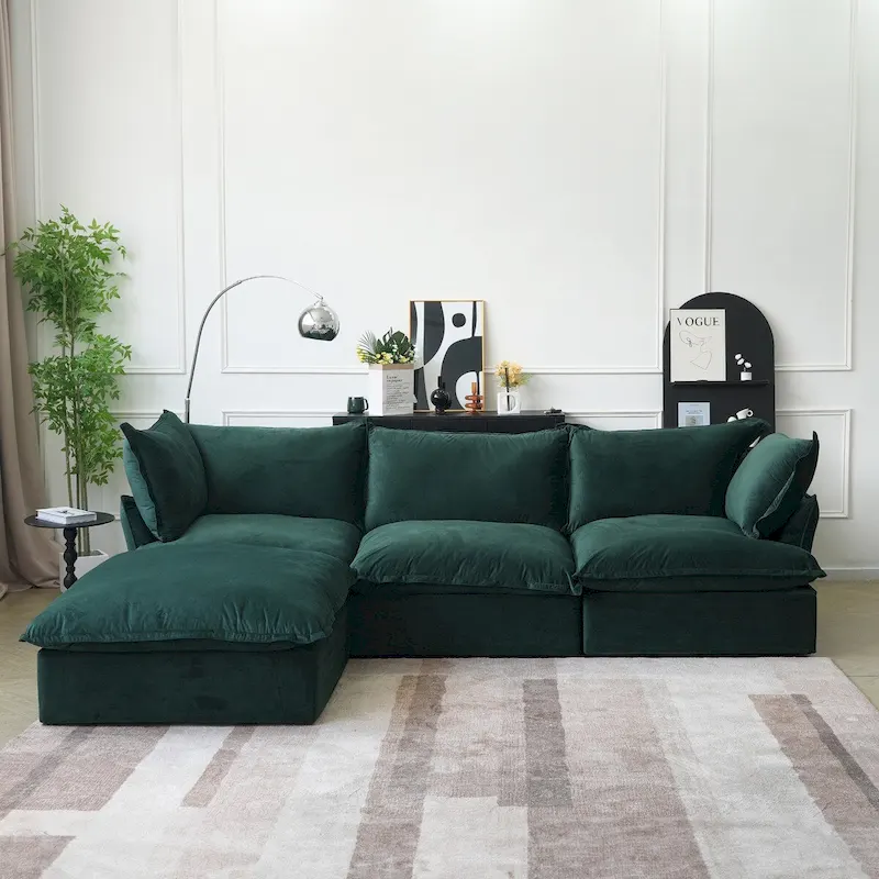 Green / Orange / Blue / Red L-Shaped Modular Sectional Sofa with Reversible Chaise, 3-Seat