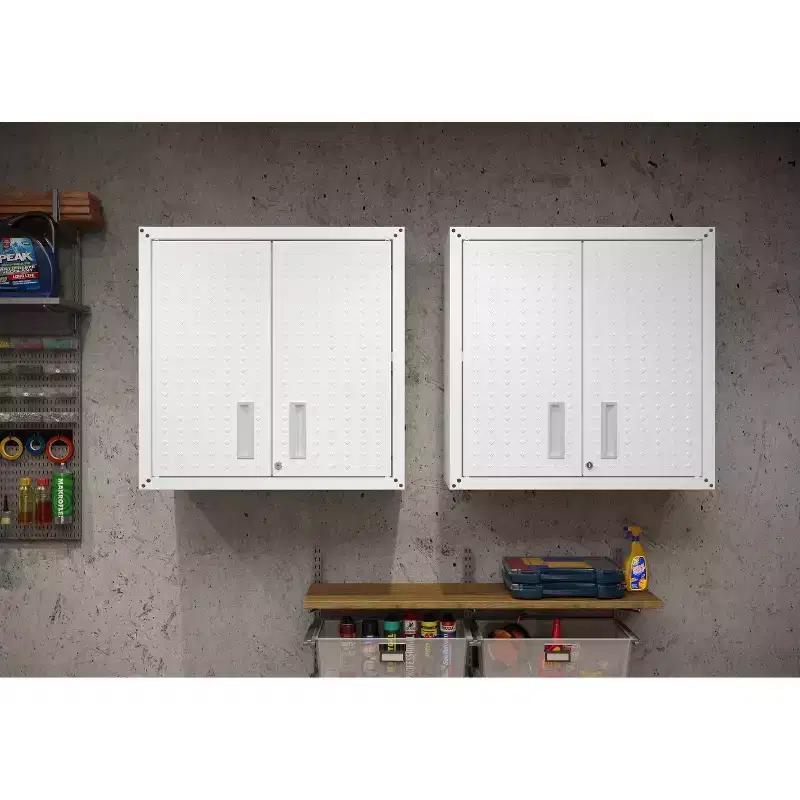 Manhattan Comfort Fortress Set of 2 Floating Garage Cabinets White