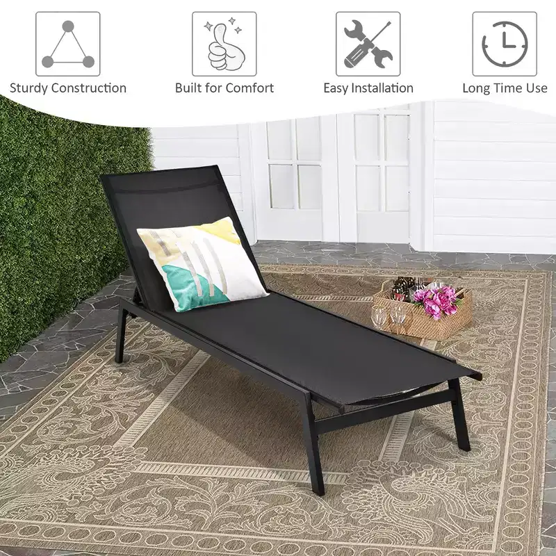 Costway Patio Lounge Chair Chaise Recliner Back Adjustable Garden Deck Brown\Black