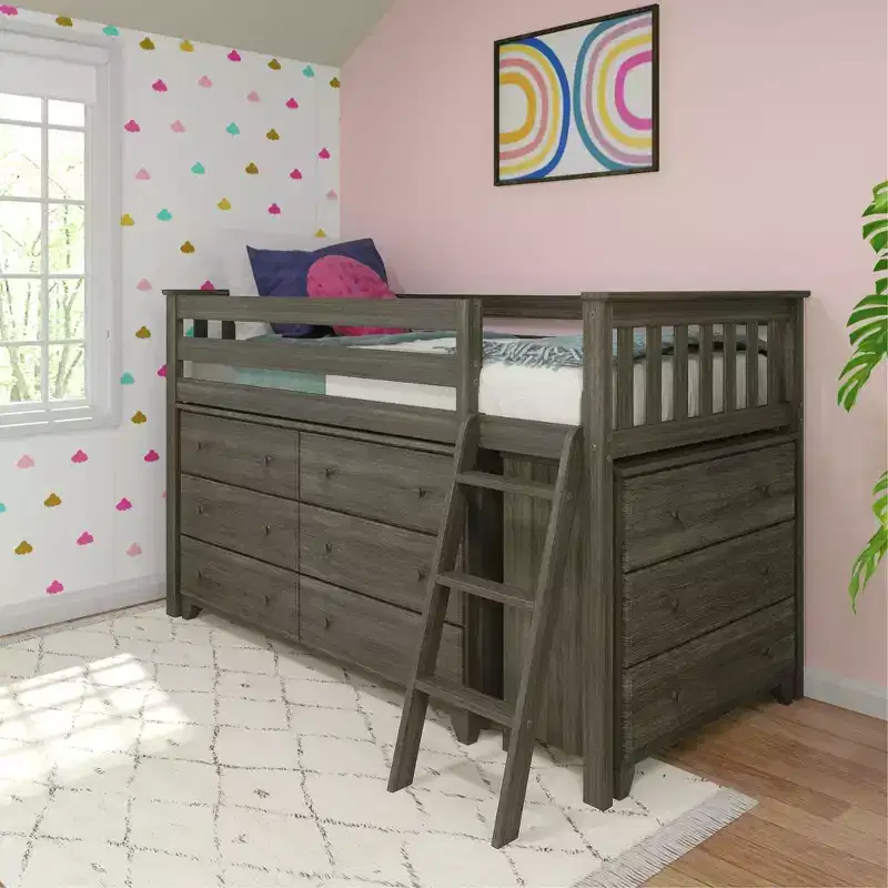 Max & Lily Twin-Size Low Loft with Pull-Out Desk and 3-Drawer Dressers