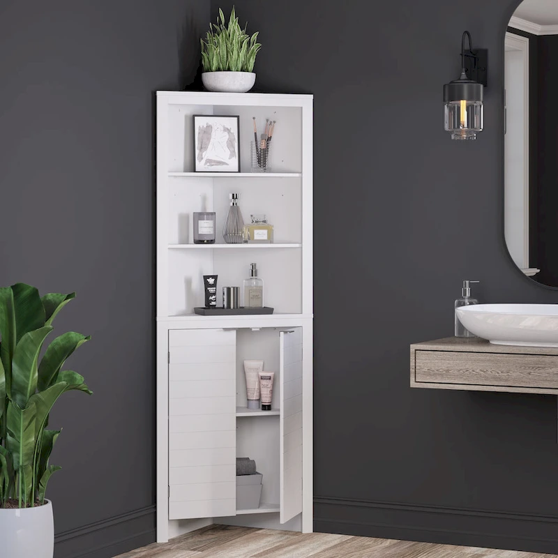 RiverRidge Madison Tall Corner Bathroom Storage Cabinet with Open Shelves - N/A