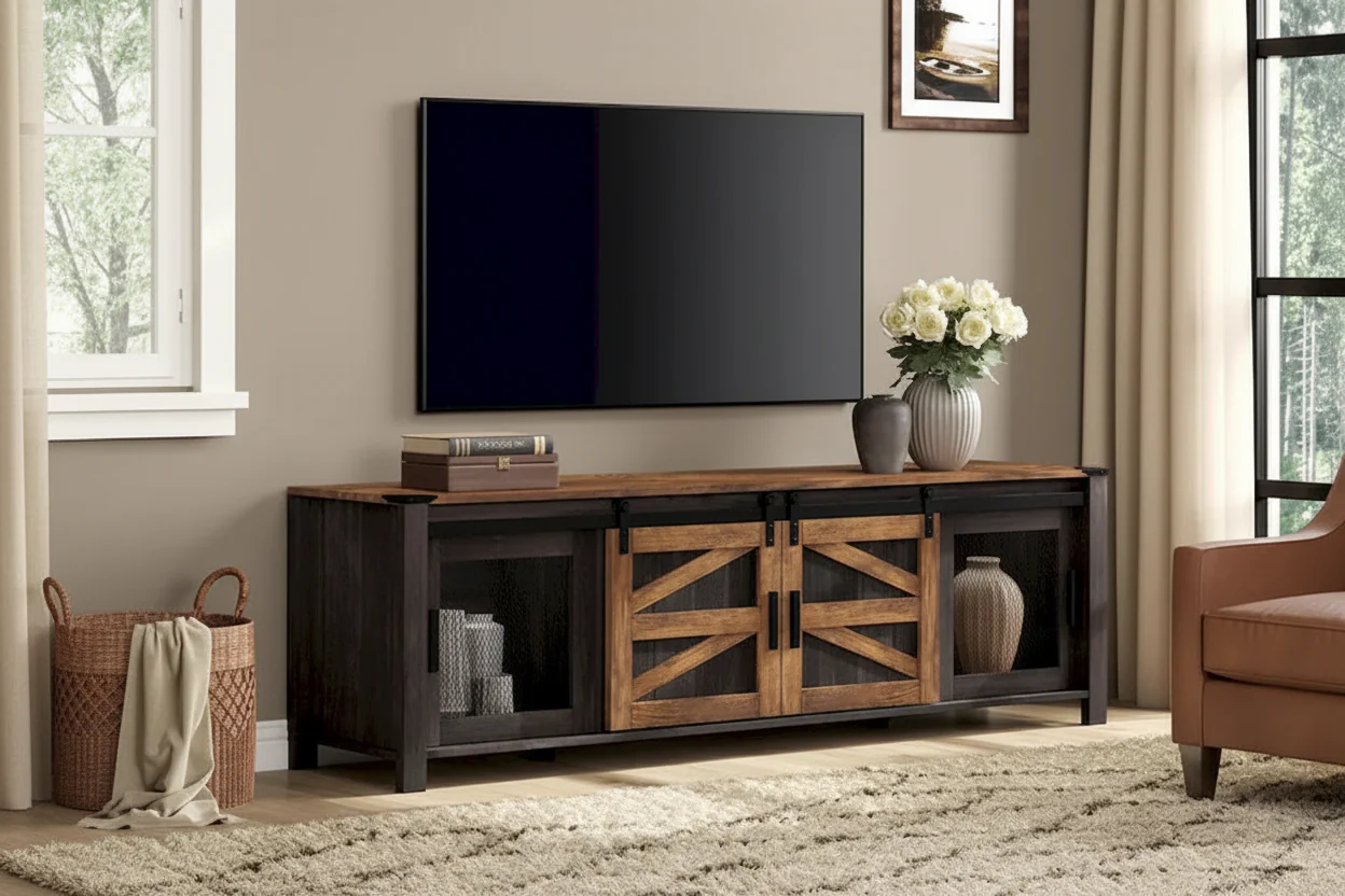 Sliding Barn TV Stand Entertainment Center for 75 TV