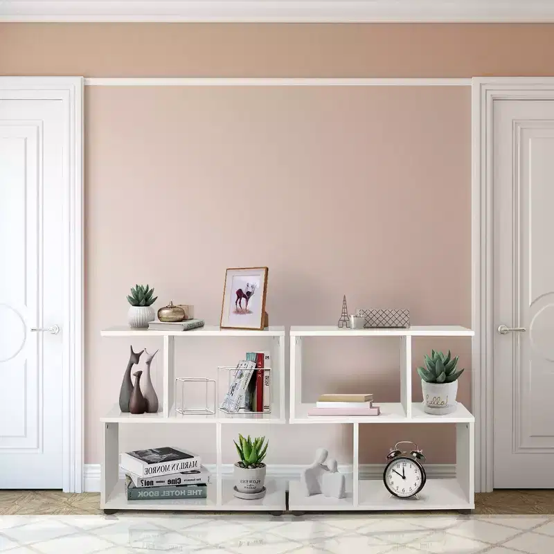 Costway 2 PCS 2-Tier Bookshelf S Shaped Bookcase Storage Rack Display Shelf w/ Foot Mats