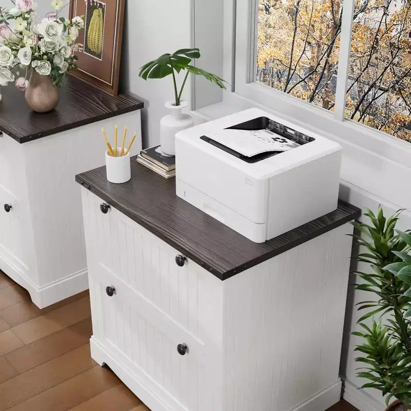 Farmhouse-Style File Cabinet with Hanging File Folders Rustic Storage Cabinet Ideal for Home Offices or Living Rooms as a Printer Stand
