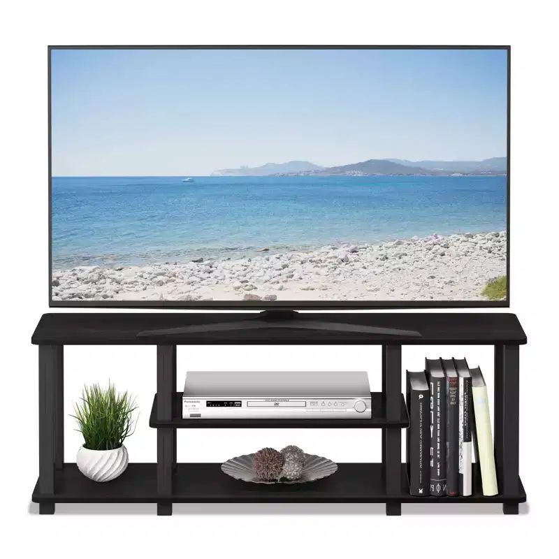 Furinno 3-Tier TV Stand for TVs up to 50 TV Entertainment Media Console Center with Square Tube,Americano/Black