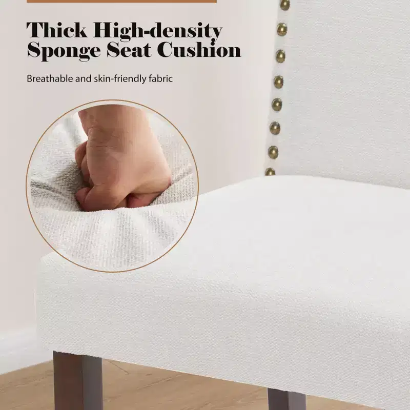 Modern Armless Dining Chairs With Upholstered Fabric,Nailhead Trim And Wood Legs