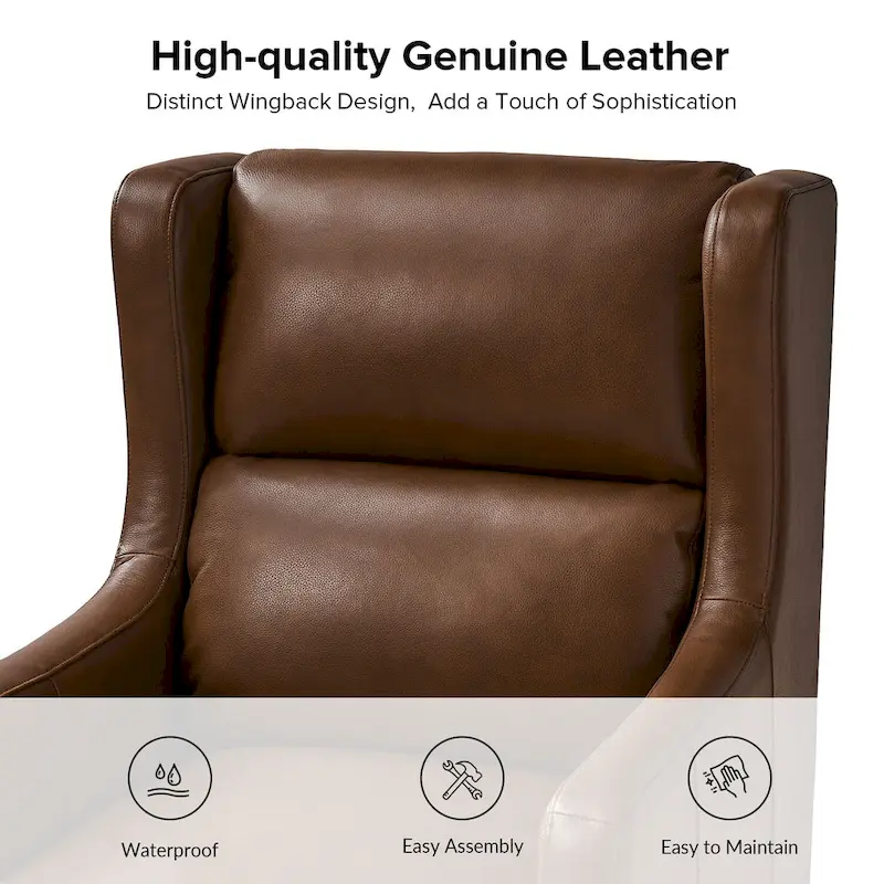 Erich Genuine Leather Wingback Armchair with Pillow by HULALA HOME