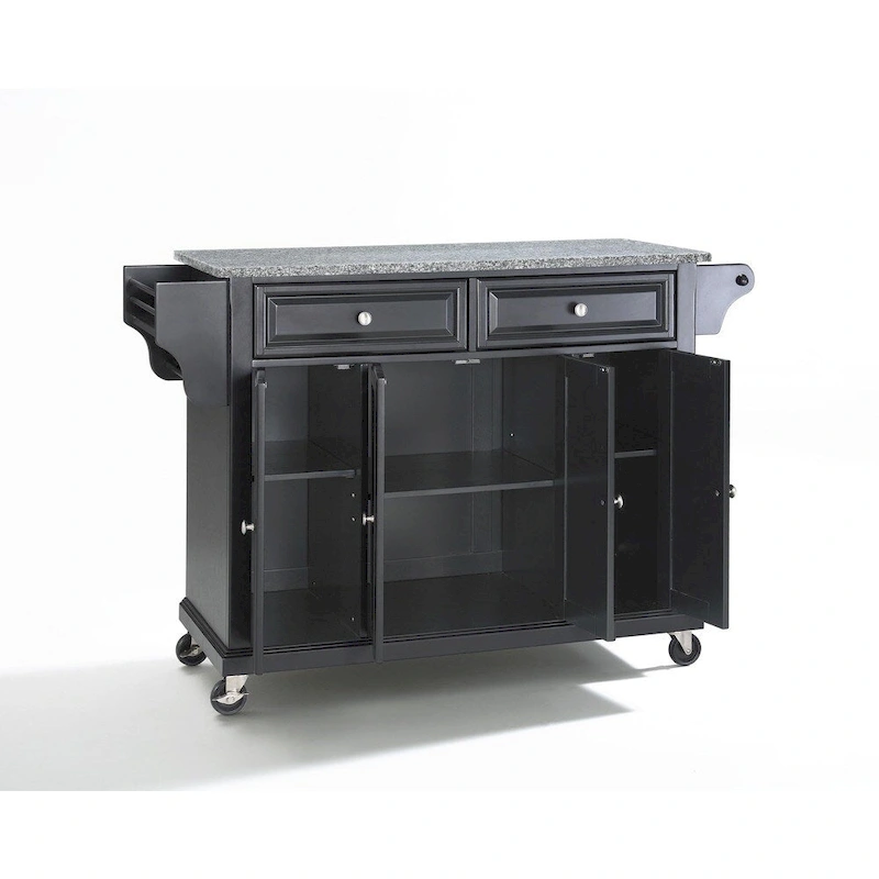 Crosley Black Solid Granite Top Kitchen Cart/Island - 18d x 51.5w x 36h