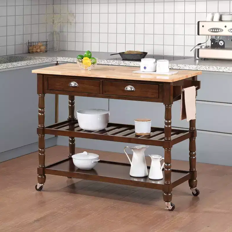 French Country 3 Tier Butcher Block Kitchen Cart with Drawers -