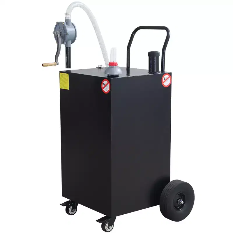 30 Gallon Portable Gas Caddy, Fuel Tank Cart with Pump & 8-Ft Hose, Flat-Free Tires, for Diesel & Kerosene