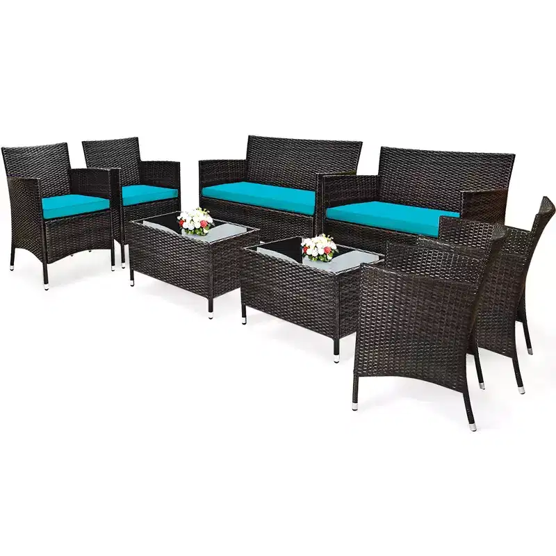 Costway 8PCS Rattan Patio Furniture Set Cushioned Sofa Chair