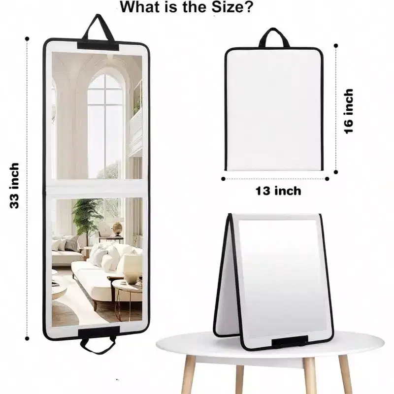 Folding Door Mirror Full Length 33x13 in White Shatterproof Foldable Full Body Mirror for Guest Room RV