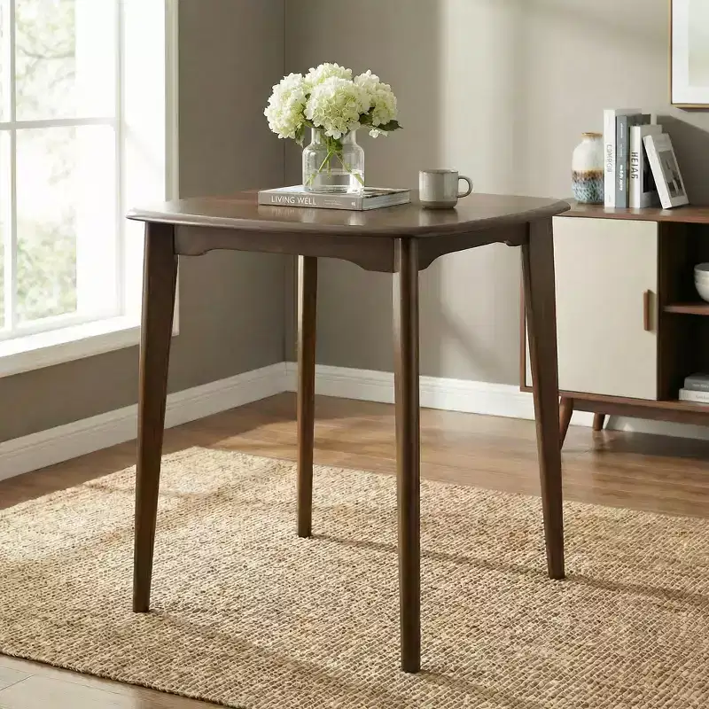 Modern Square Rubber Wood Counter Table with Curved Edge