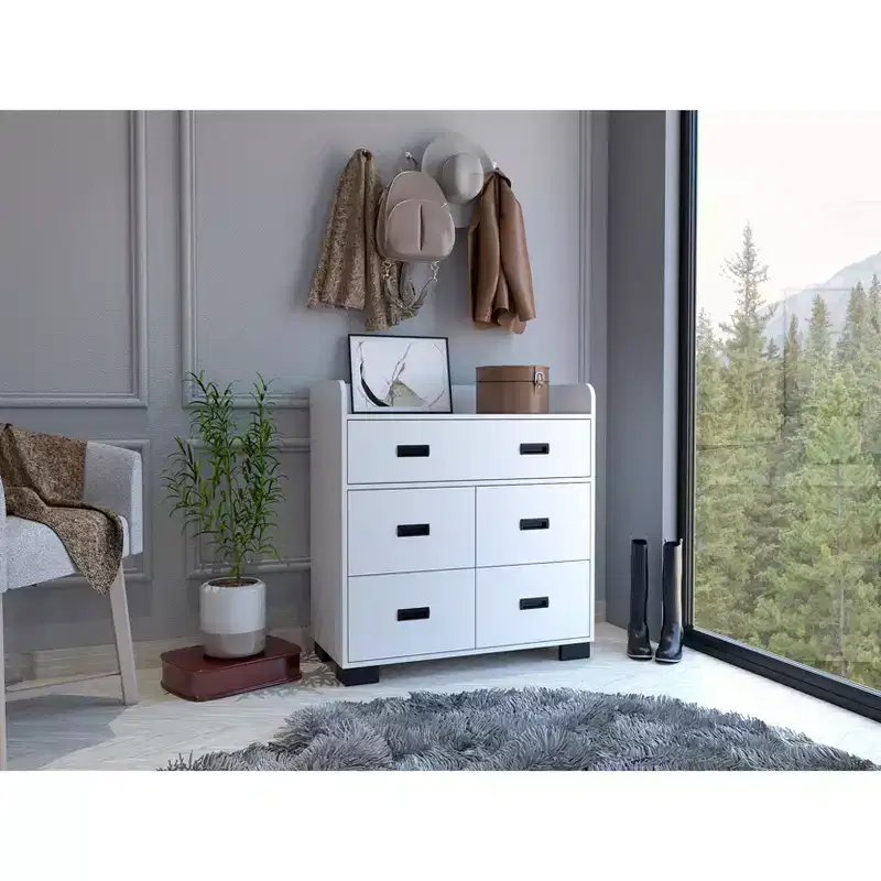 Okak Modern Bedroom Dresser Nightstand with 1 Double & 4 Single Drawers, Ample Storage Chest Cabinet for Living Room Hallway Entryway