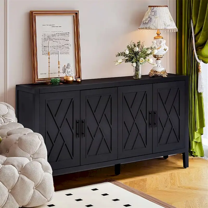 4 Door Wooden Twill Sideboard American Country Vintage Old Living Room