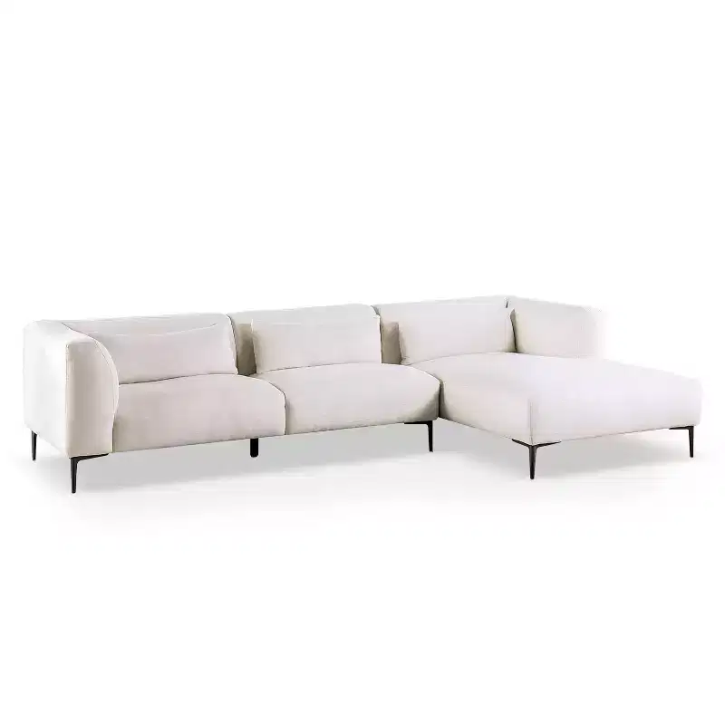 HOMES: Inside + Out Plumeria L Shaped Sectional Right Chaise with Feather Blend Cushions Linen White
