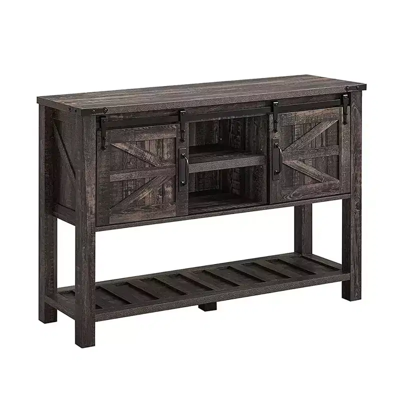 Dark/Light Rustic Oak & Reclaimed Barnwood Farmhouse Console Table with Sliding Barn Doors, 1-Person Assembly