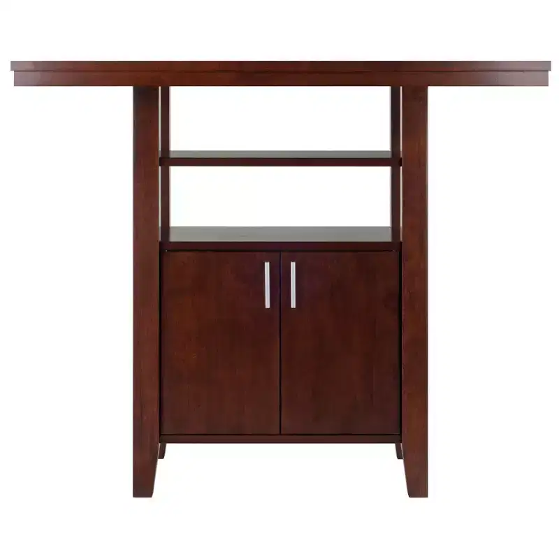 Albany High Table with Cabinet Walnut - Winsome: Kitchen Counter with Shelves, 4-Point Leg