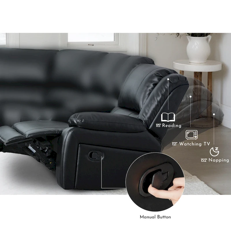 129W Faux Leather 6-Seat Large Manual Reclining Sectional Sofa