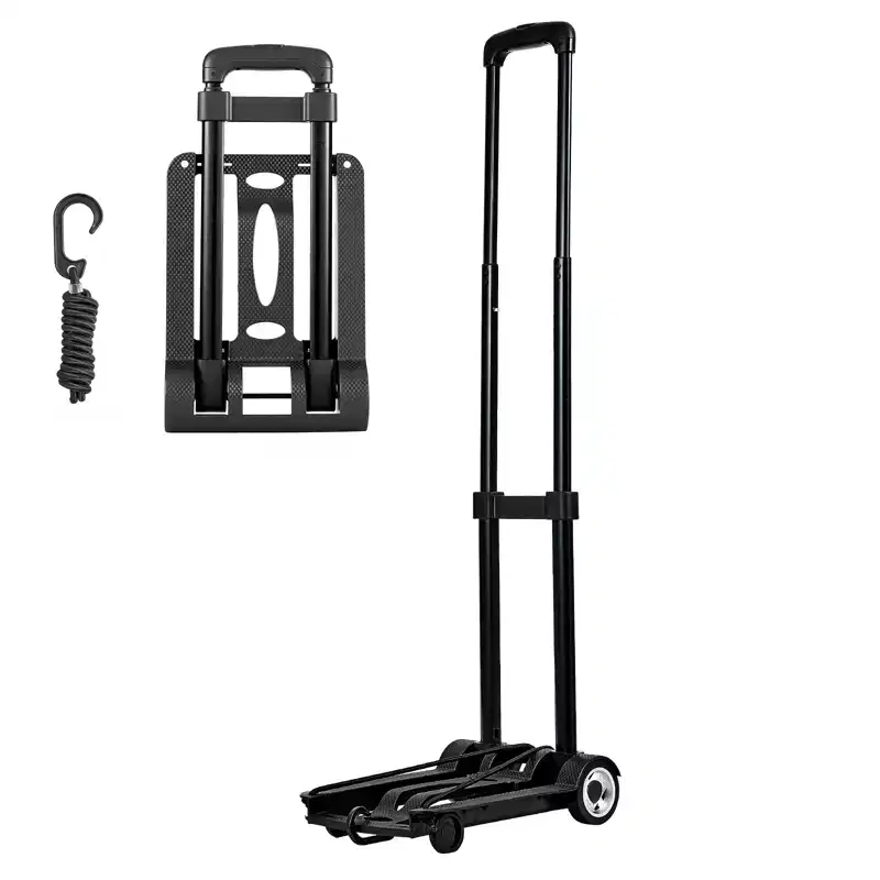 Folding Hand Truck 110 lbs, Collapsible Luggage Cart with 2 Wheels & Elastic Rope — Black