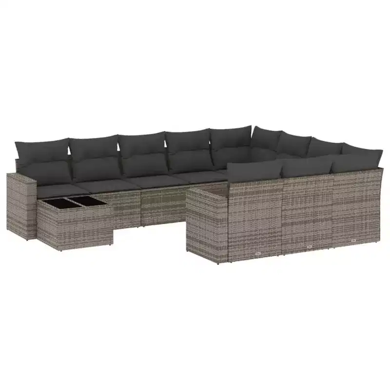 vidaXL 11 Piece Patio Sofa Set with Cushions, Poly Rattan Outdoor Sectional, Multiple Colors