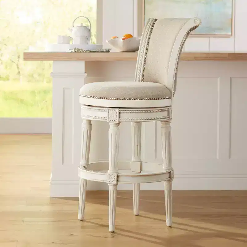 Wood Swivel Bar Stool White 30.5