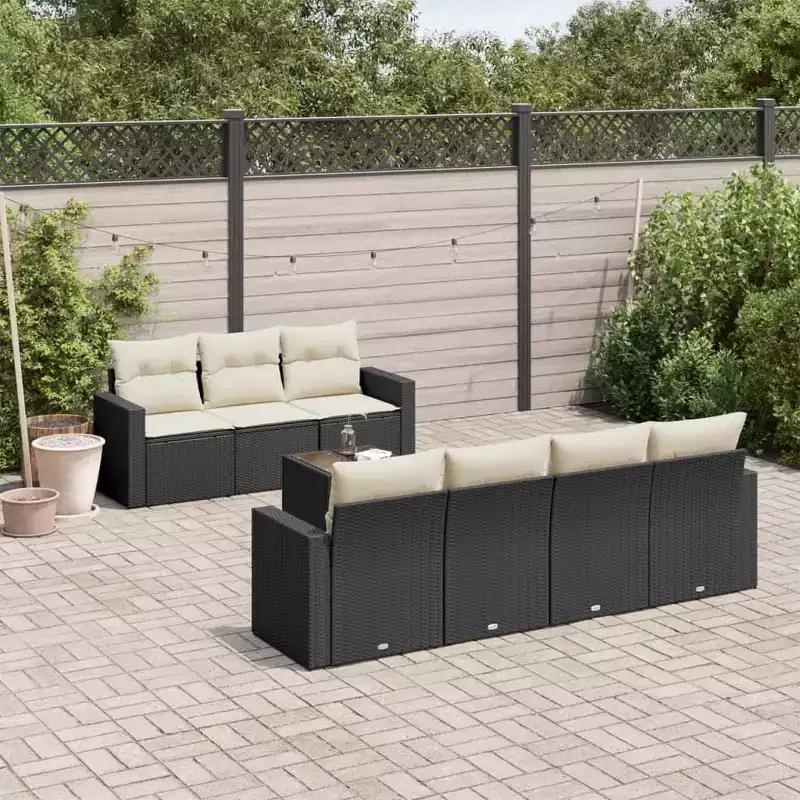 vidaXL Garden Sofa Set Set of 8 Black Poly Rattan Large Modular