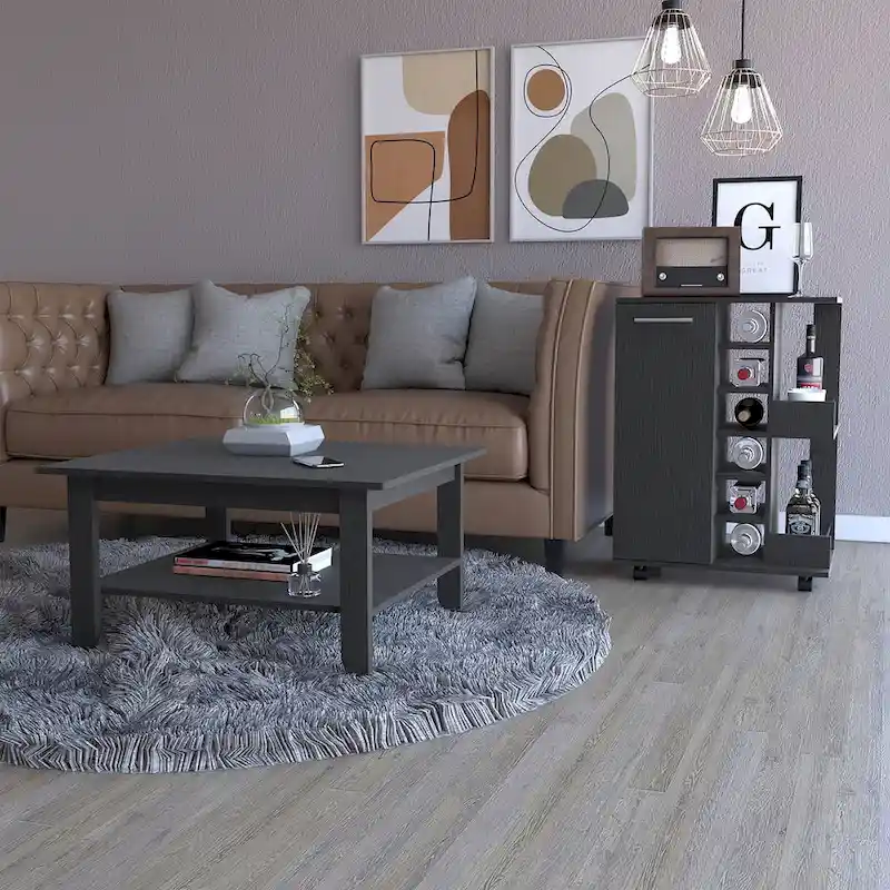 Payson 2-Piece Living Room Set, Bar Cart + Coffee Table, Black for Kitchen, Party and Living Room