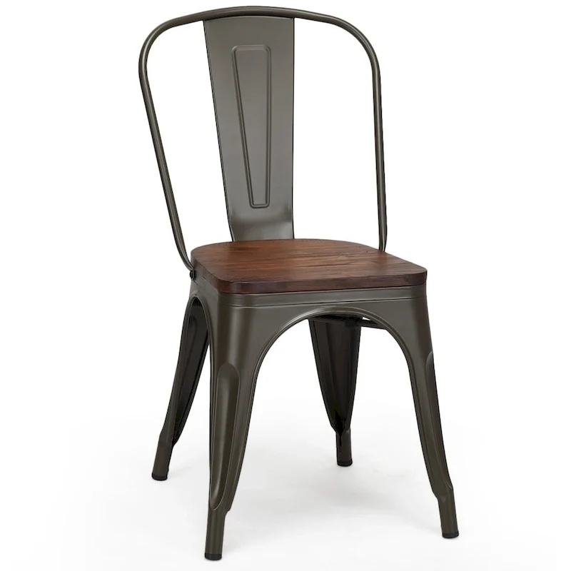 Stackable Bistro Cafe Dining Chair Metal Frame and Wood Seat - See Descriptions