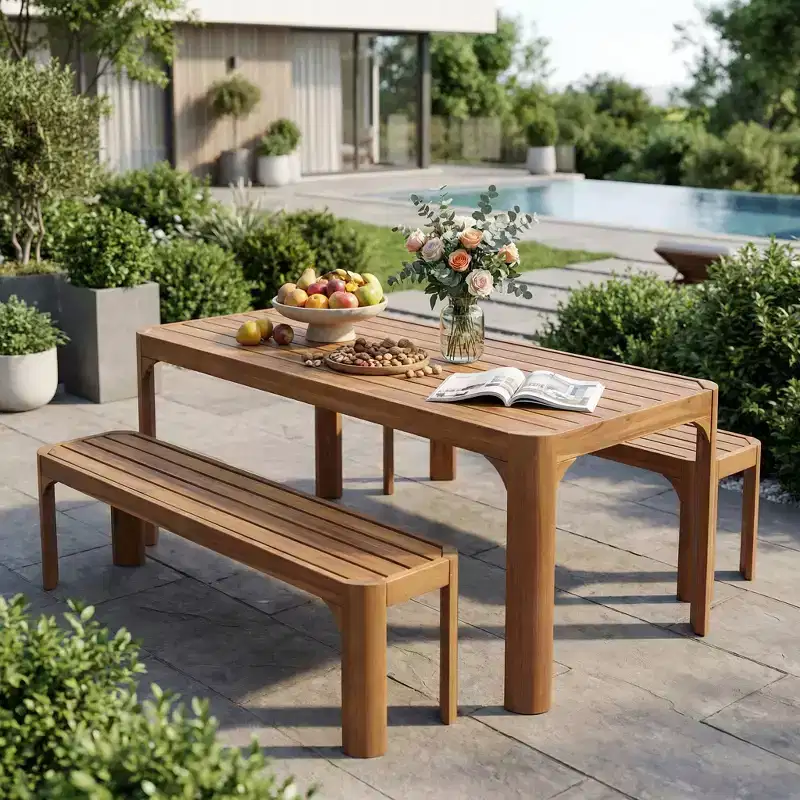 Christopher Knight Home Bao Modern 3 Piece Acacia Wood Patio Dining Set with Slatted Design