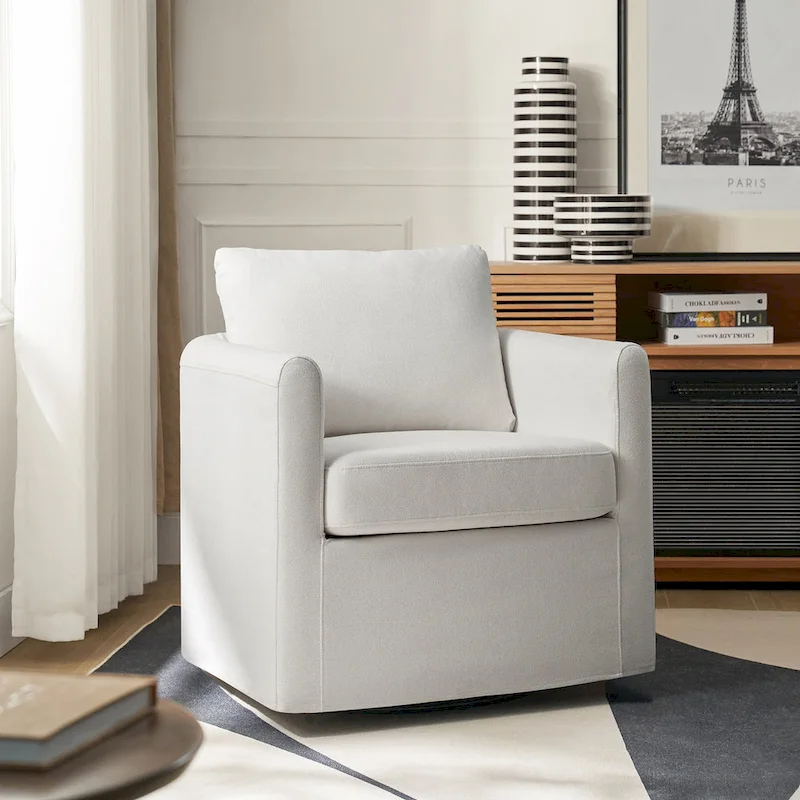 Modern 360° Swivel Accent Chair with Removable Linen Slipcover, 250 lbs Capacity