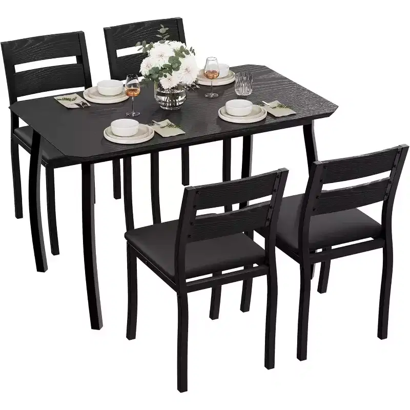 Modern 5-Piece Dining Set for 4, Chair Set with Comfy Padded Seats, Sturdy Metal Frame, Space-Saving Design, Perfect for Home & Apartment