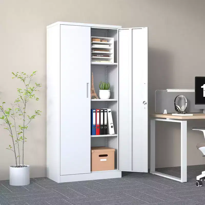 VIYET 71H Metal Garage Storage Cabinet, White Lockable Steel Cabinet w/ 3 Adjustable Shelves (Anti-Tipping Office/Pantry Organizer)