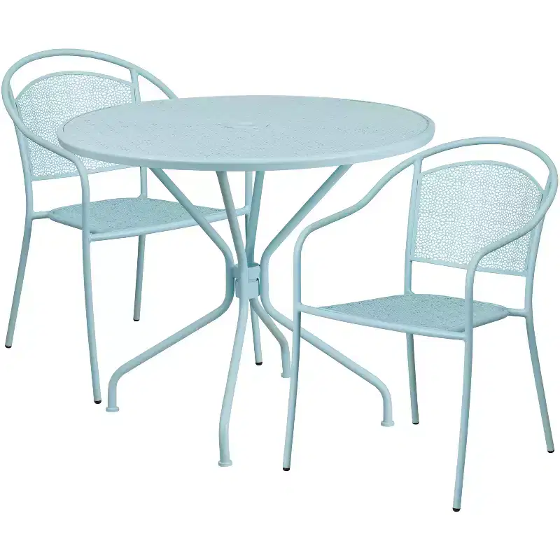 Flash Furniture Oia Commercial Grade 35.25 Round Indoor-Outdoor Steel Patio Table Set with 2 Round Back Chairs