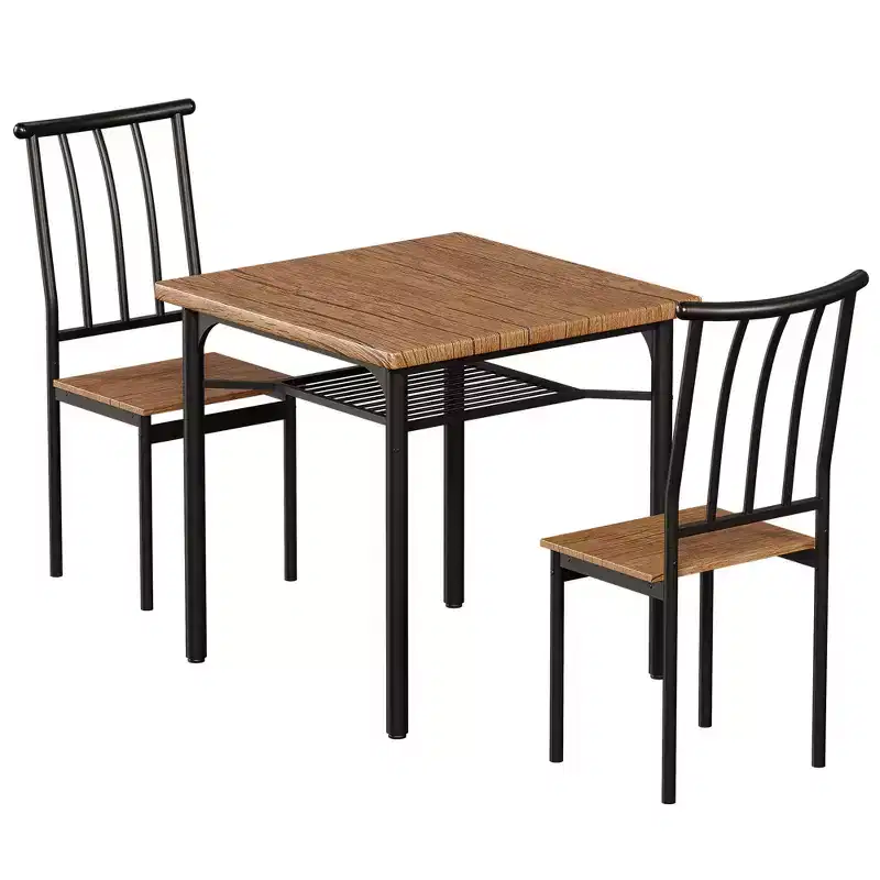 GustoWave 3 Piece Dining Table Set, with Wine Rack, for Small Space, Apartment