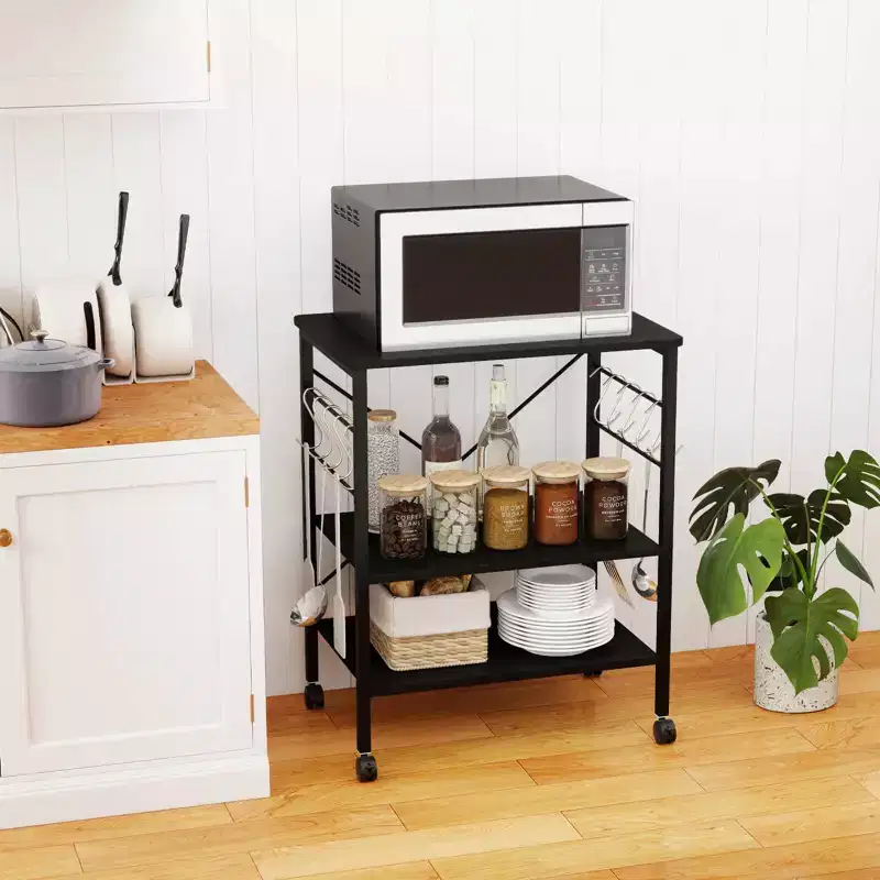 Costway 3-Tier Kitchen Baker's Rack Microwave Oven Storage Cart w/ Hook