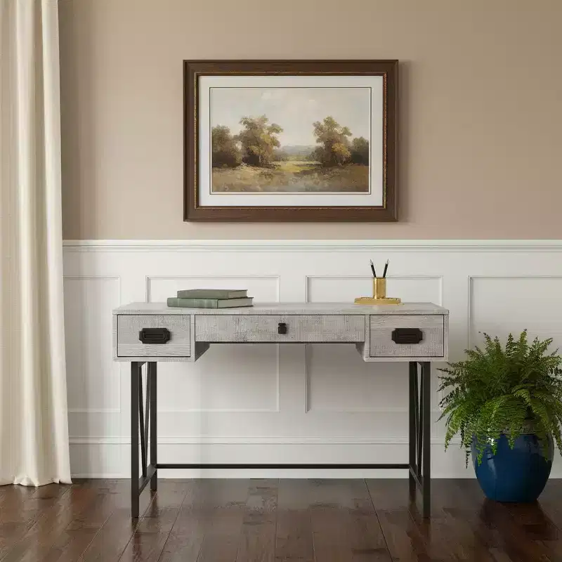 Brown and Black Computer Desk with Two Drawers, 47 Inch