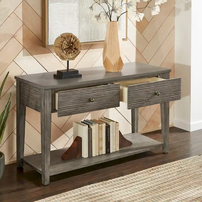 Coober Antique Grey Finish Grey Fiber Cement Sofa Table with Shelf by iNSPIRE Q Modern