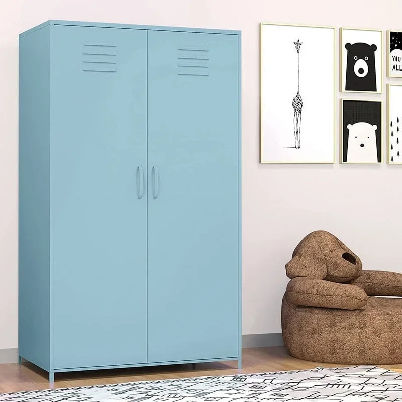 Double Doors Metal Locker Cabinet Storage with Hanging Rod and Shelves for Bedroom School Classroom