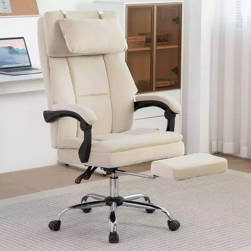 Chic 360 Swivel Ergonomics Office Chair with Footrest,Head Pillow,30 Recliner Computer Chair with Adjustable Height,Luxury Boss Chair,Beige