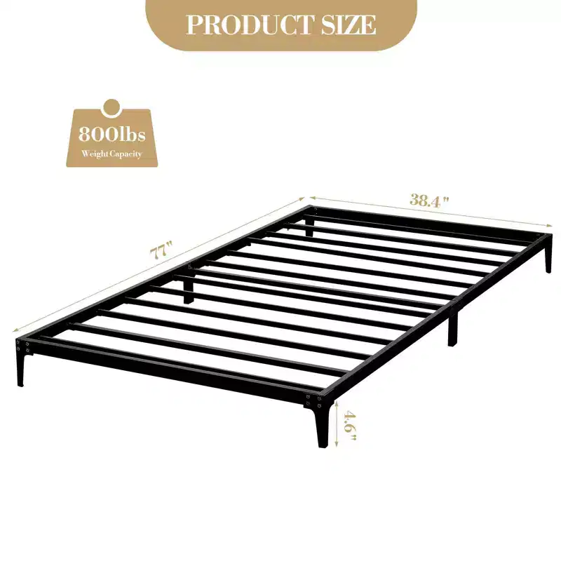 Low Bed Frame, Metal Platform Bed Frame, Heavy Duty Noise Free Bed Frame with Metal Slat Support and Strong Bearing Capacity, No Box Spring Needed