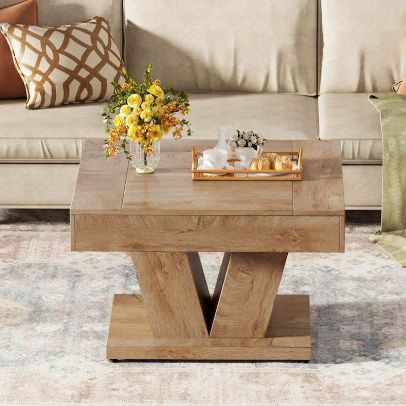 31.5 Inches Wood Coffee Table Square Center Cocktail Tea Table