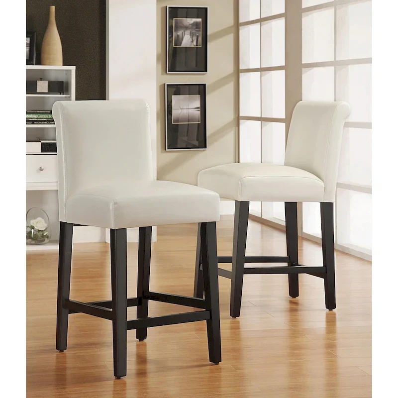 White/Brown Faux Leather Counter Stools, Set of 2