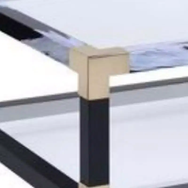 Metal Coffee Table with Glass Top and Shelf, Black