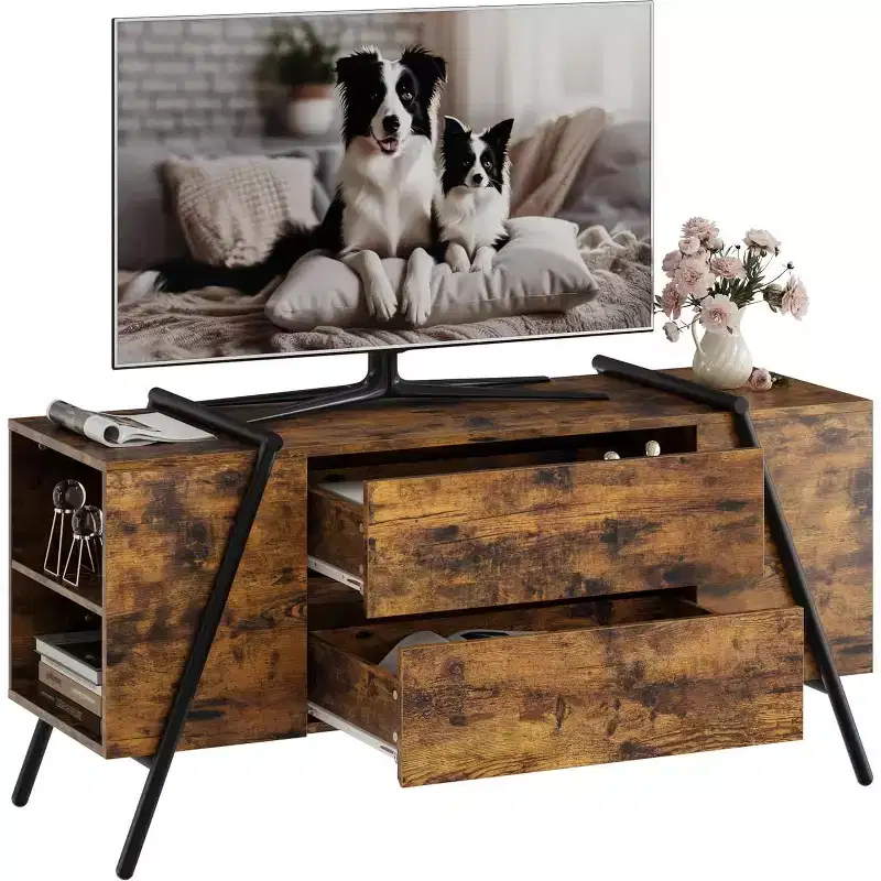 TV Stand for 65 Inch TV, Entertainment Center with Adjustable Shelf, 2 Drawers, TV Console Table, Media Console, U-Shaped Metal Legs